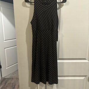 Athleta Black Midi Dress with White Pinstripes size small